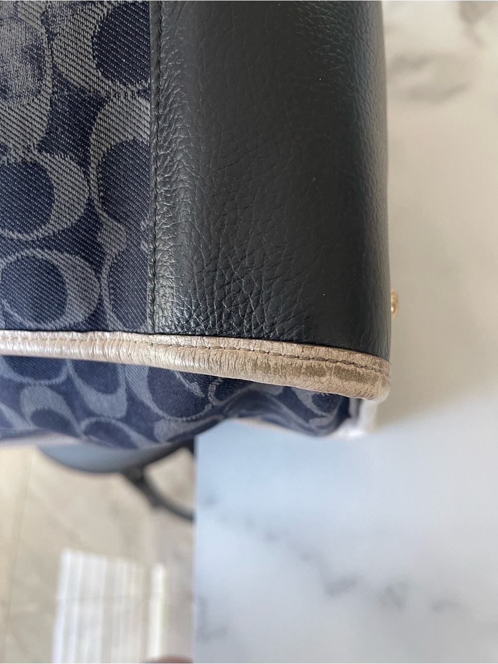 Coach Dempsey Tote  signature denim and a circular leather logo patch. - Picture 5 of 9
